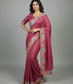 Pink star georgette pastel floral resham & zari embroidery saree