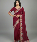 Pink georgette pastel floral resham & zari embroidery saree