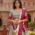 Dark Pink & cream cotton silk lehenga set with traditional print and zari weaving border for women's 