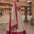 Dark Pink & cream cotton silk lehenga set with traditional print and zari weaving border for women's 