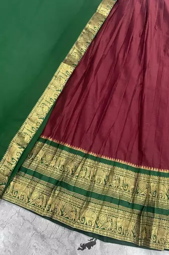 Maroon Kanci cottan blend half saree with traditional gold zari weaving work 