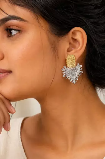 Gold plated metallic dual tone drop earrings