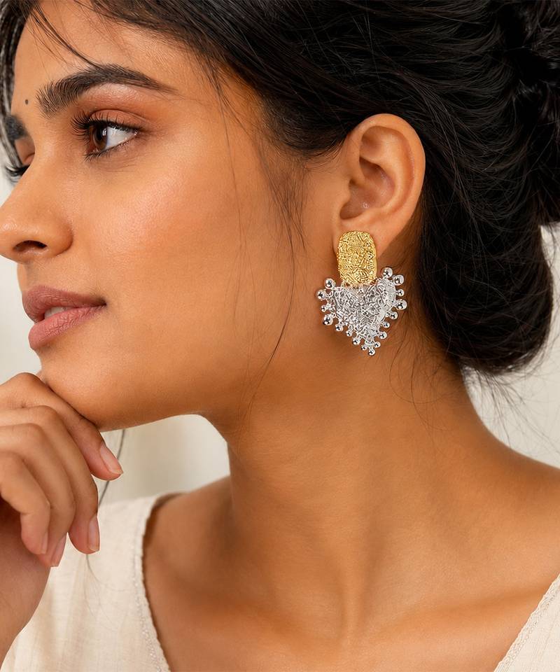 Gold plated metallic dual tone drop earrings