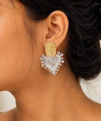 Gold plated metallic dual tone drop earrings 2