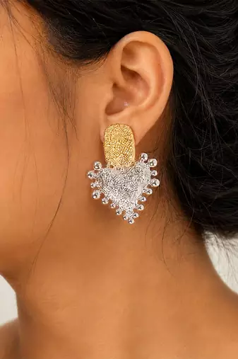 Gold plated metallic dual tone drop earrings