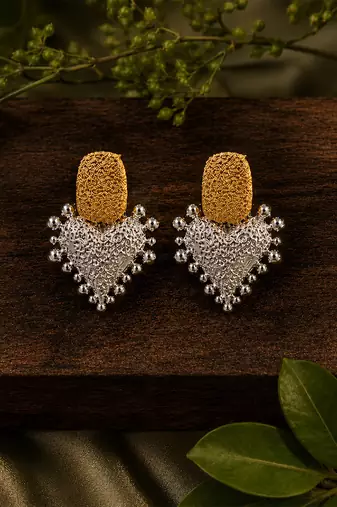 Gold plated metallic dual tone drop earrings