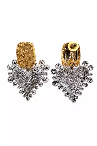 Gold plated metallic dual tone drop earrings