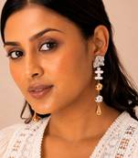 Dual tone metallic long drop earrings