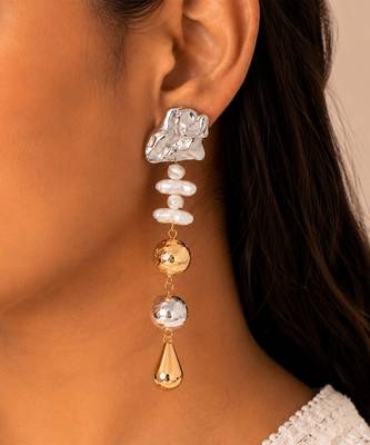 Dual tone metallic long drop earrings 2