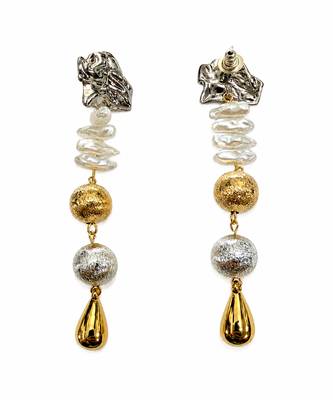 Dual tone metallic long drop earrings 4