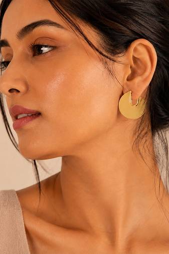 Gold plated metallic hoop earrings