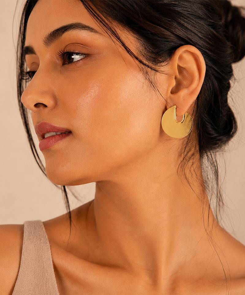 Gold plated metallic hoop earrings