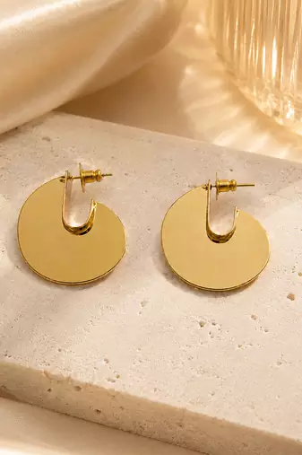 Gold plated metallic hoop earrings