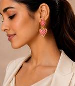 Pink stones heart drop earrings
