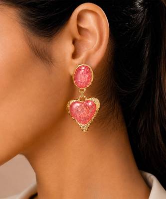 Pink stones heart drop earrings 2