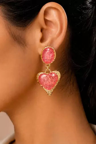 Pink stones heart drop earrings