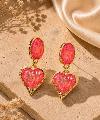 Pink stones heart drop earrings 3