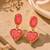 Pink stones heart drop earrings