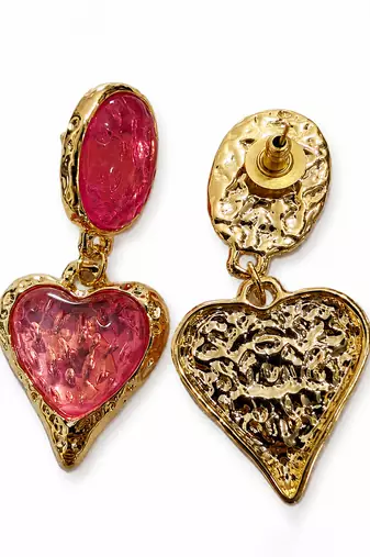 Pink stones heart drop earrings