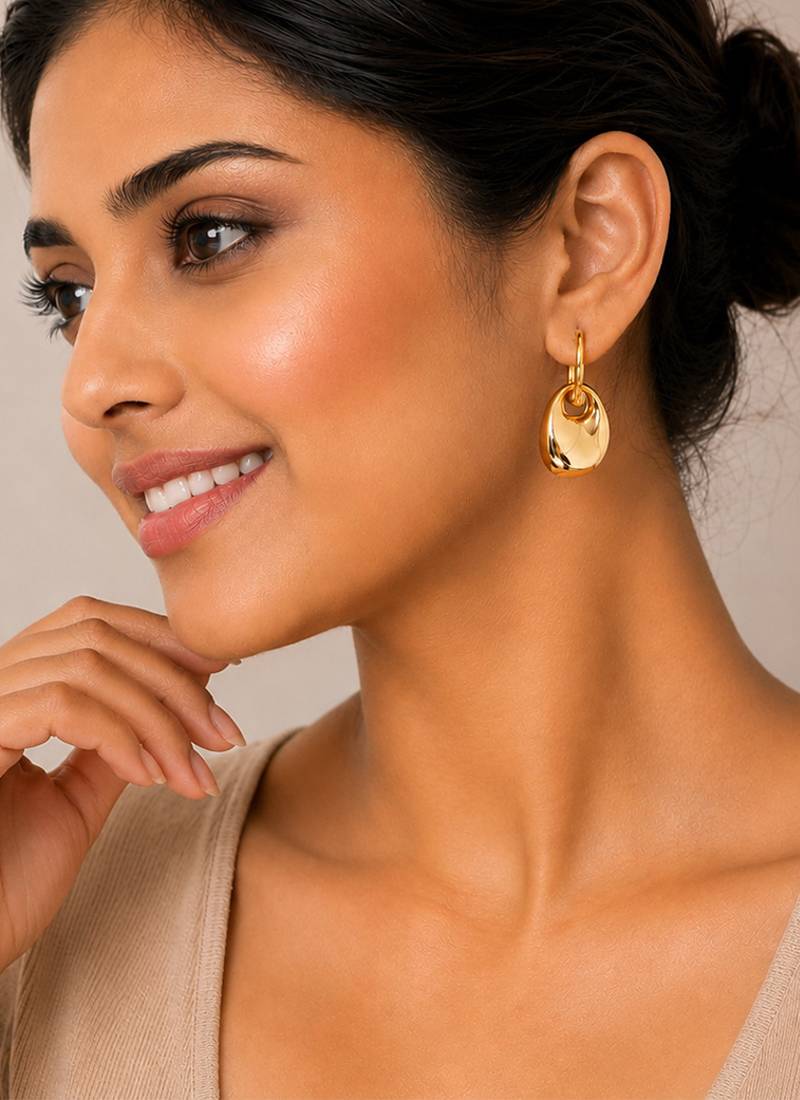 Gold plated metallic chunky drop earrings