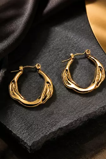 Gold plated metallic hoop earrings