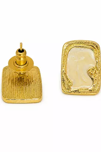 Off white stone metallic stud earrings