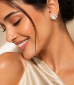White petals metallic floral stud earrings