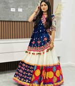Cream colour Muslin Cotton Digital Print Lehenga Choli with Mirror Work Dupatta