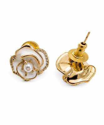 White petals metallic floral stud earrings 4