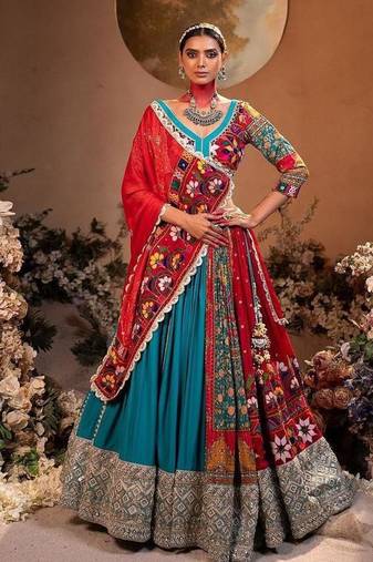 Multicolor Muslin Cotton Digital Print Lehenga Choli with Mirror Work Dupatta