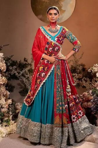 Multicolor Muslin Cotton Digital Print Lehenga Choli with Mirror Work Dupatta