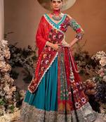 Multicolor Muslin Cotton Digital Print Lehenga Choli with Mirror Work Dupatta