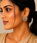 Gold plated metallic round stud earrings
