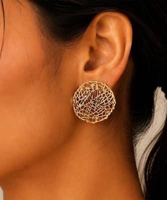 Gold plated metallic round stud earrings 2