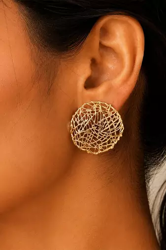 Gold plated metallic round stud earrings