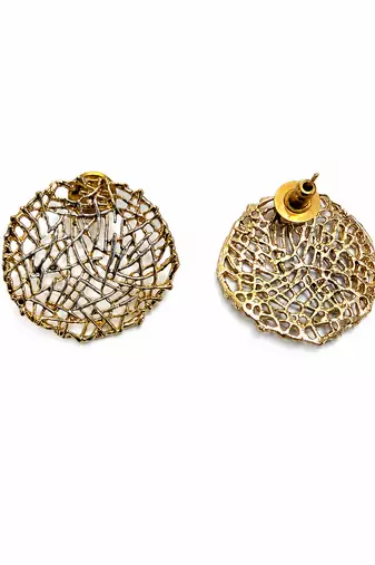 Gold plated metallic round stud earrings