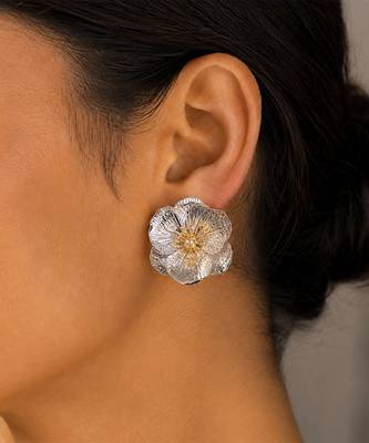 Silver gold metallic floral stud earrings 2