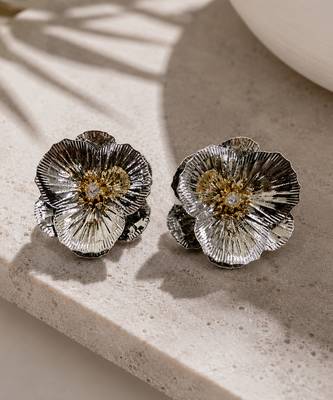 Silver gold metallic floral stud earrings 3