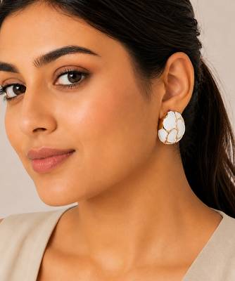 White stone metallic dome stud earrings 1