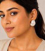 White stone metallic dome stud earrings