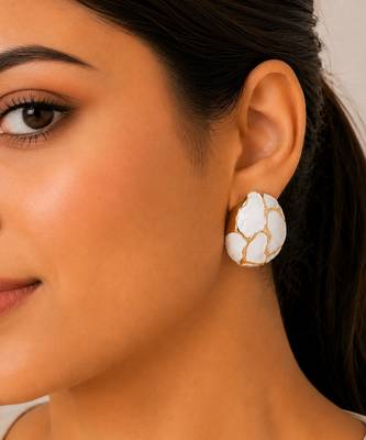 White stone metallic dome stud earrings 2