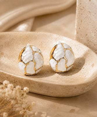 White stone metallic dome stud earrings 3