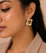 Gold plated metallic square grid earrings