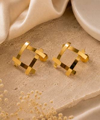 Gold plated metallic square grid earrings 3