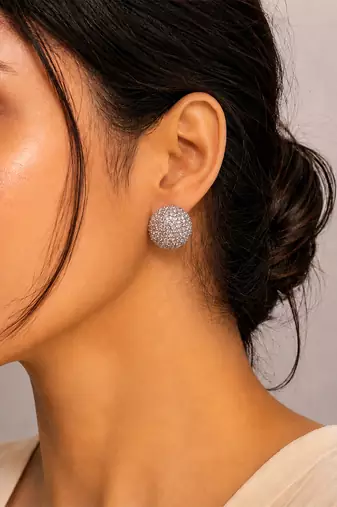 Silver stone half ball stud earrings