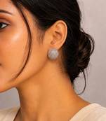 Silver stone half ball stud earrings