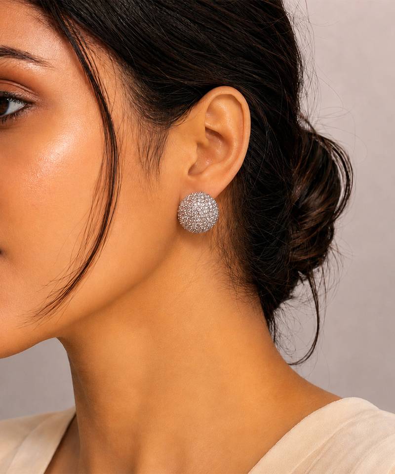 Silver stone half ball stud earrings
