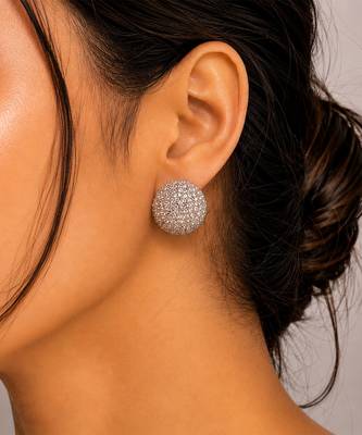 Silver stone half ball stud earrings 2