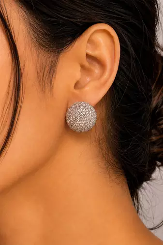 Silver stone half ball stud earrings