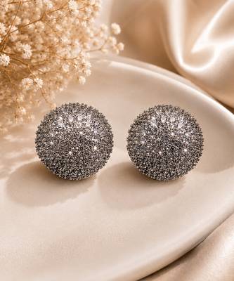 Silver stone half ball stud earrings 3